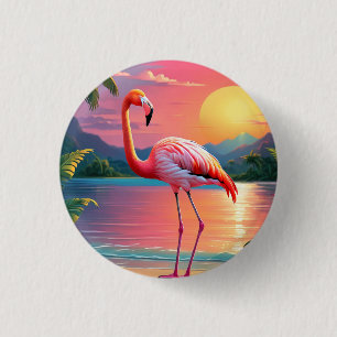 Flamingo Zonsondergang Tropisch Strand Ronde Button 3,2 Cm