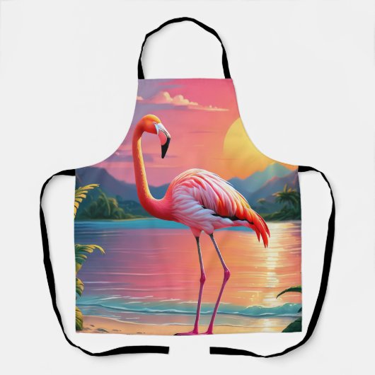 Flamingo Zonsondergang Tropisch Strand Schort (Voorkant)