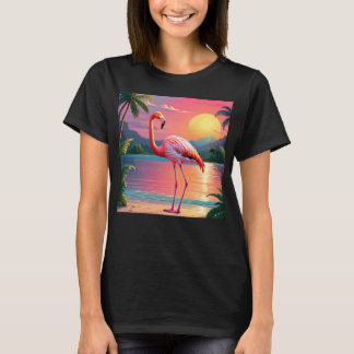 Flamingo Zonsondergang Tropisch Strand T-shirt