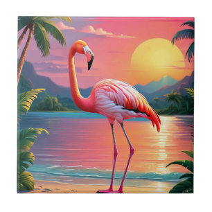 Flamingo Zonsondergang Tropisch Strand Tegeltje