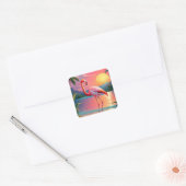 Flamingo Zonsondergang Tropisch Strand Vierkante Sticker (Envelop)