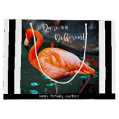 Flamingo Zwart Wit Strepen Modern Script Naam Groot Cadeauzakje (Achterkant)