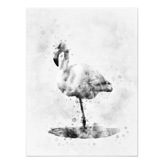 Flamingo Zwart-wit Waterverf 01 Foto Afdruk (Voorkant)