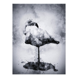 Flamingo Zwart-wit Waterverf 02 Foto Afdruk