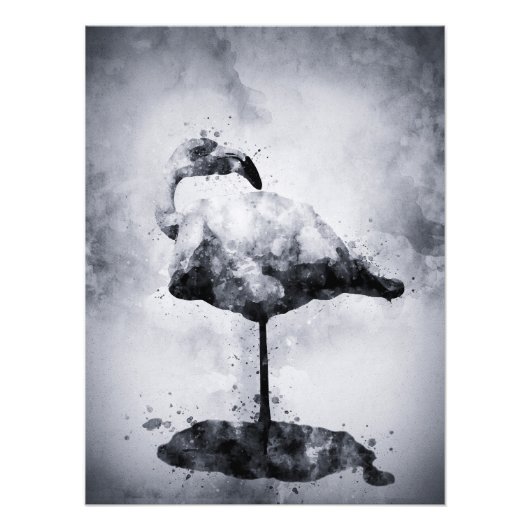 Flamingo Zwart-wit Waterverf 02 Foto Afdruk (Voorkant)