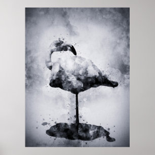 Flamingo Zwart-wit Waterverf 02 Poster
