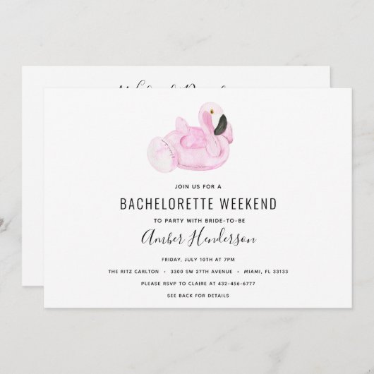 Flamingo Zwembad Float Bachelorette Routebeschrijv Kaart (Voorkant / Achterkant)