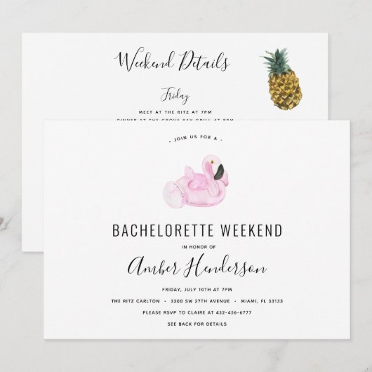 Flamingo Zwembad Float Bachelorette Routebeschrijv Kaart (Voorkant / Achterkant)