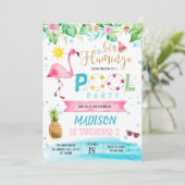 Flamingo zwembad party kaart (Staand voorkant)