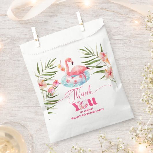 Flamingo zwembad party roze meisje verjaardag bedankzakje (Geknipt)