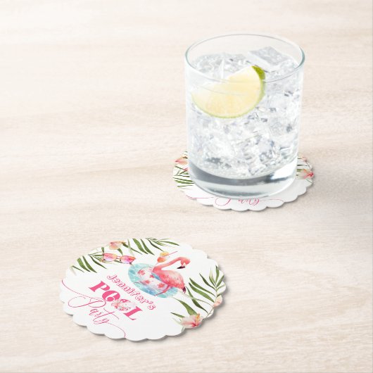 Flamingo zwembad party roze meisje verjaardag kartonnen onderzetters (Insitu)