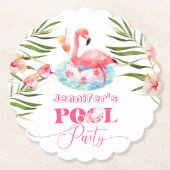 Flamingo zwembad party roze meisje verjaardag kartonnen onderzetters (Voorkant)