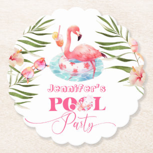 Flamingo zwembad party roze meisje verjaardag kartonnen onderzetters