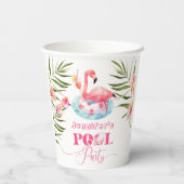 Flamingo zwembad party roze meisje verjaardag papieren bekers (Achterkant)