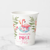 Flamingo zwembad party roze meisje verjaardag papieren bekers (Voorkant)