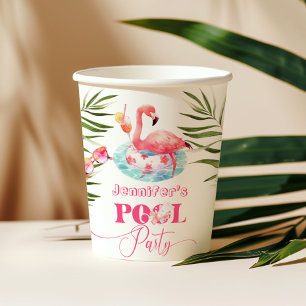 Flamingo zwembad party roze meisje verjaardag papieren bekers