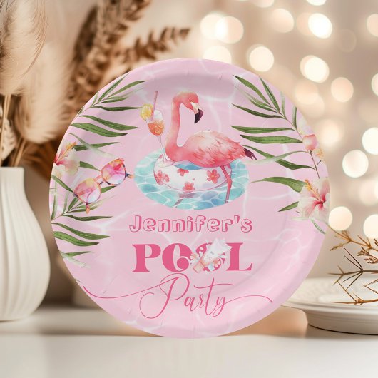 Flamingo zwembad party roze meisje verjaardag papieren bordje