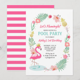 Flamingo Zwembad uitnodiging Tropische Verjaardag