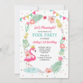 Flamingo Zwembad uitnodiging Tropische Verjaardag (Voorkant)