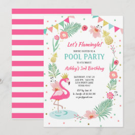Flamingo Zwembad uitnodiging Tropische Verjaardag