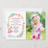 Flamingo Zwembad uitnodiging Tropische Verjaardag (Voorkant)