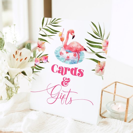 Flamingo Zwembad verjaardagsfeestje Kaarten en ges Reclamebord Met Voetstuk