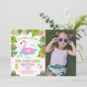 Flamingo zwembadfeest uitnodiging Tropische Flamin (Staand voorkant)