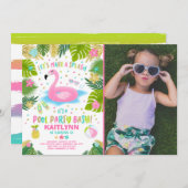 Flamingo zwembadfeest uitnodiging Tropische Flamin (Voorkant / Achterkant)