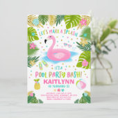 Flamingo zwembadfeest uitnodiging Tropische Flamin (Staand voorkant)