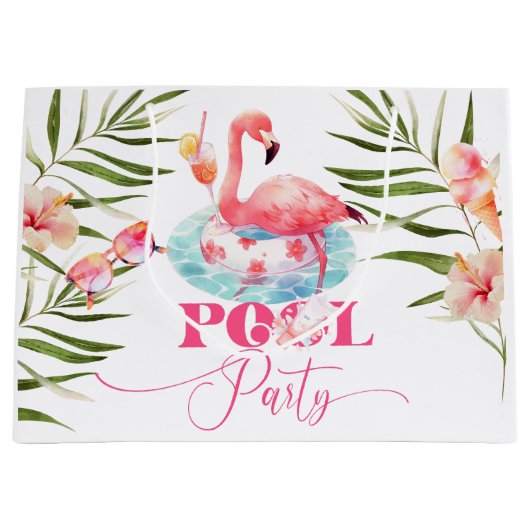 Flamingo zwembadfeest Verjaardag Groot Cadeauzakje (Voorkant)