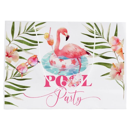 Flamingo zwembadfeest Verjaardag Groot Cadeauzakje (Achterkant)