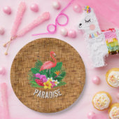 Flamingobloemen op Rotanpatroon Papieren Bordje (Feest)
