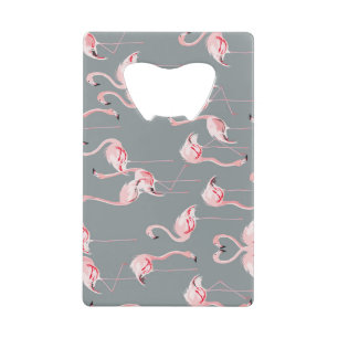 Flamingogrijs: naadloos patroon. creditkaart flessenopener