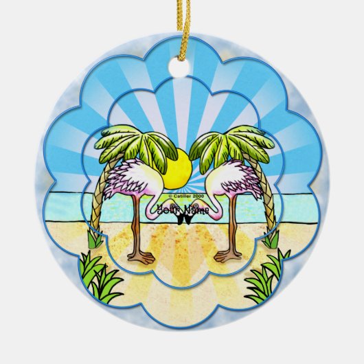 Flamingoliefhebbers keramisch ornament (Voorkant)