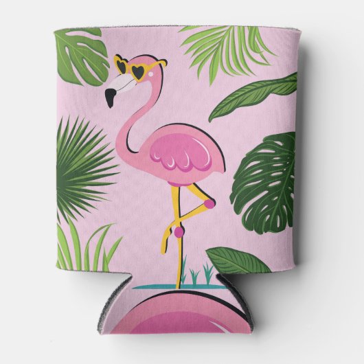 Flamingopalm laat tropisch design achter blikjeskoeler (Voorkant)