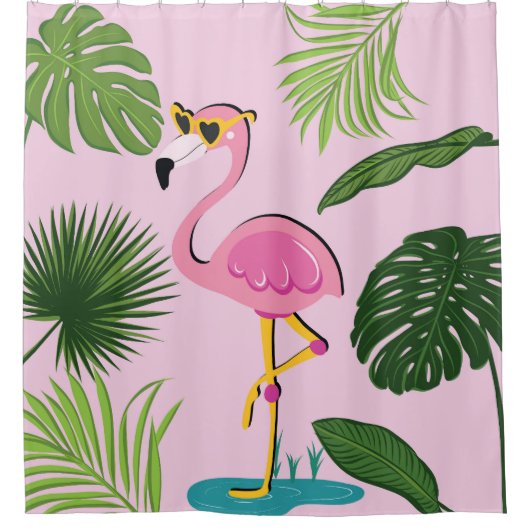 Flamingopalm laat tropisch design achter douchegordijn (Voorkant)