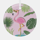 Flamingopalm laat tropisch design achter glas ornament (Voorkant)