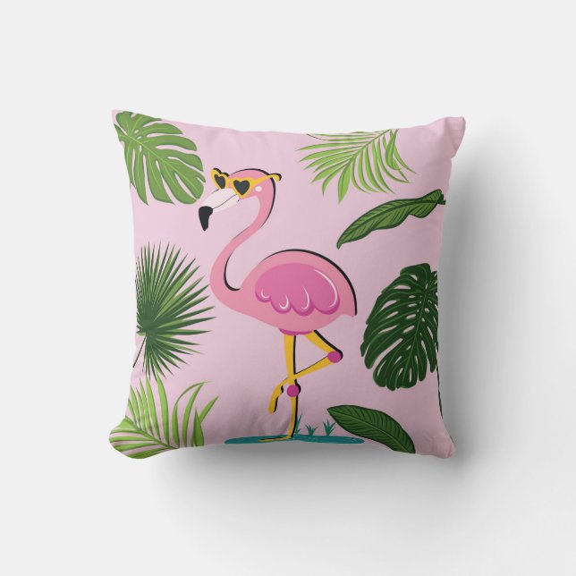 Flamingopalm laat tropisch design achter kussen (Voorkant)