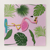 Flamingopalm laat tropisch design achter legpuzzel (Horizontaal)