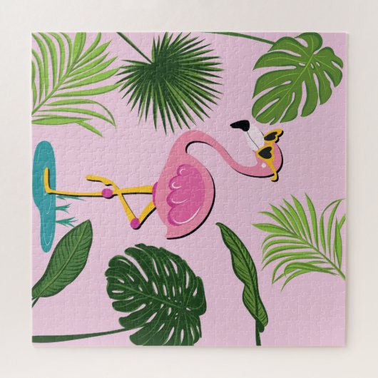 Flamingopalm laat tropisch design achter legpuzzel (Horizontaal)