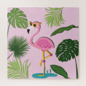 Flamingopalm laat tropisch design achter legpuzzel (Verticaal)