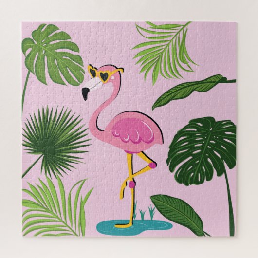 Flamingopalm laat tropisch design achter legpuzzel (Verticaal)