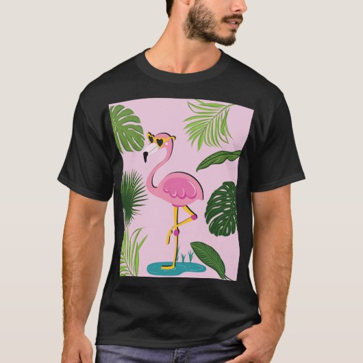 Flamingopalm laat tropisch design achter t-shirt (Voorkant)