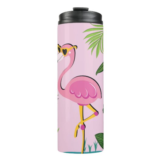 Flamingopalm laat tropisch design achter thermosbeker (Voorkant)