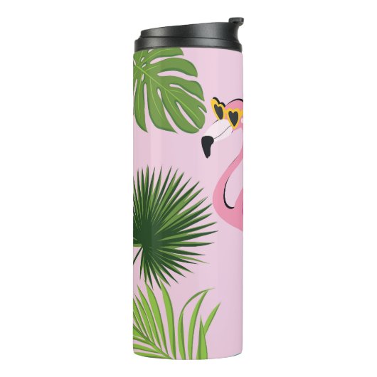 Flamingopalm laat tropisch design achter thermosbeker (Gedraaid links)