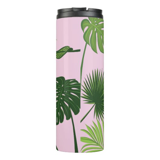 Flamingopalm laat tropisch design achter thermosbeker (Achterkant)