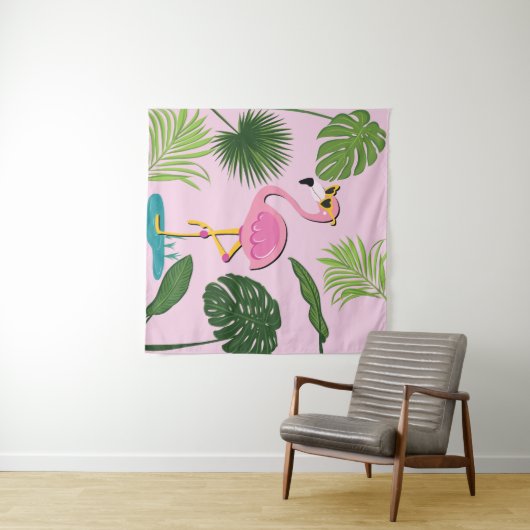 Flamingopalm laat tropisch design achter wandkleed (In Situ (horizontaal))
