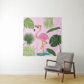 Flamingopalm laat tropisch design achter wandkleed (In situ)