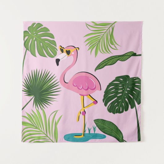 Flamingopalm laat tropisch design achter wandkleed (Voorkant)