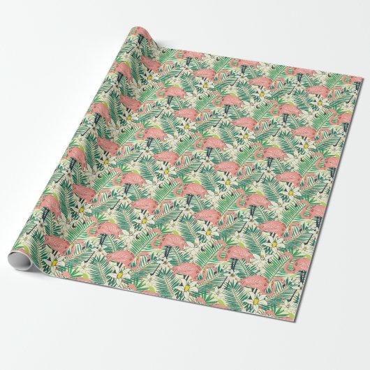Flamingopalmbladeren: tropisch cadeaupapier (Uitgerold)